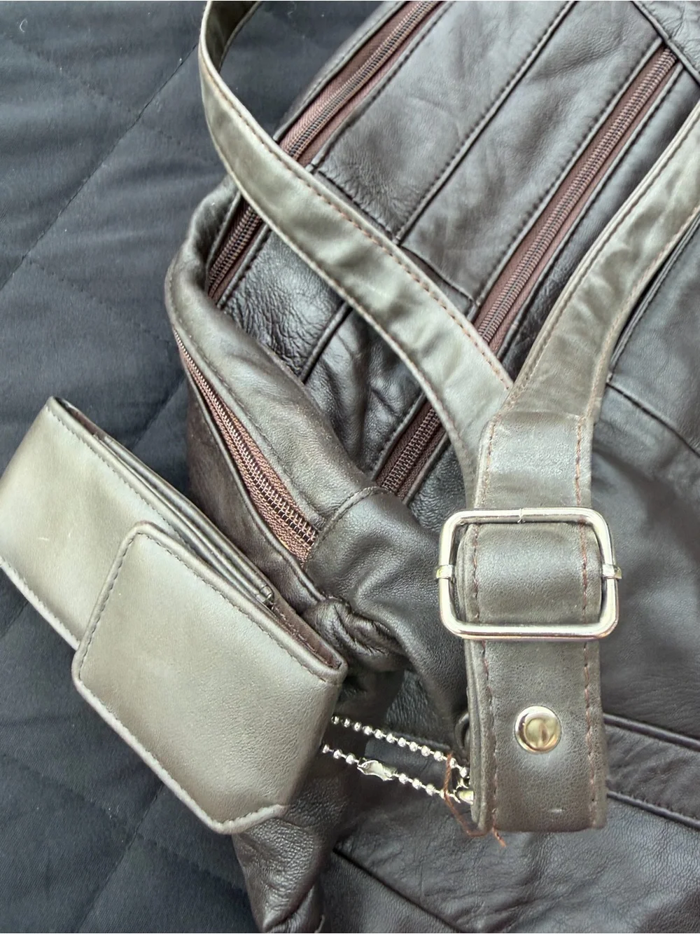 Genuine Leather Brown Crossbody Messenger Bag + Pouch
